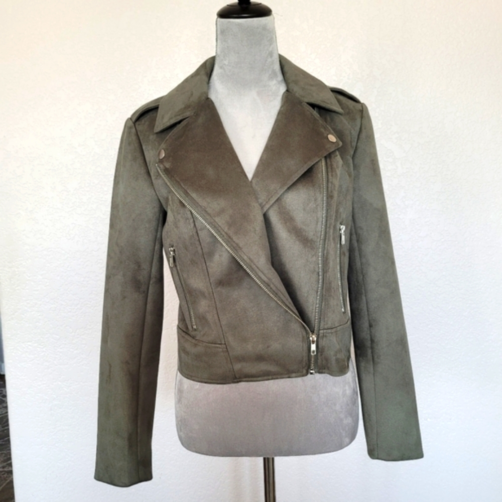 NWT BB Dakota by Steve Madden Ladies Suede Moto Jacket Olive - Picture 2 of 12